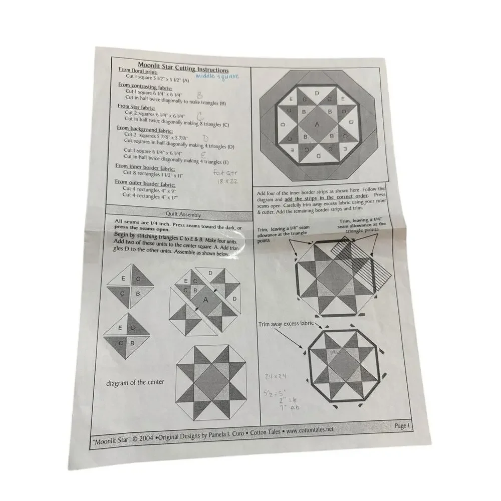 Cotton Tales Moonlit Star Table Topper Pattern‎ Country Western Vintage READ